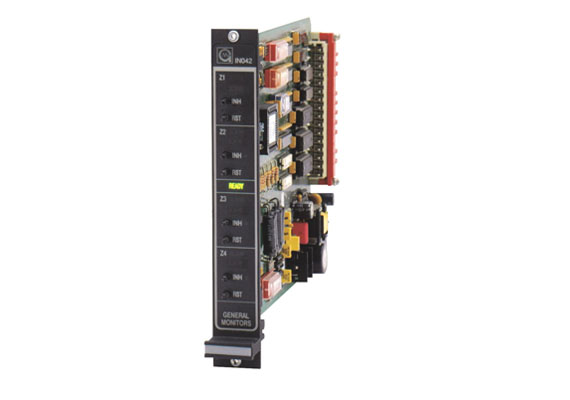 The IN042 is a four zone input module designed for use with two-wire field devices such as smoke or heat detectors, pull switches and manual callpoints. It is designed to monitor these devices and provide both status indication and fault / alarm outputs for each zone.